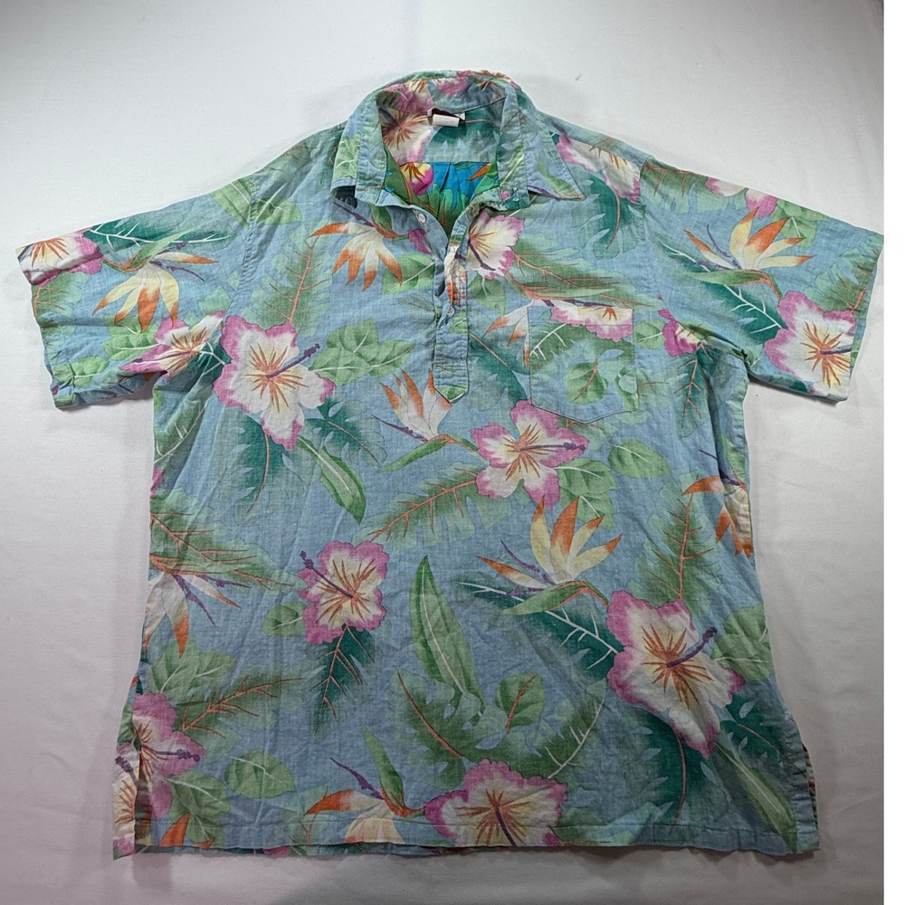 Vintage PO Box Lahaina Maui Hawaiian Shirt XL Blue Floral Cotton Made in USA